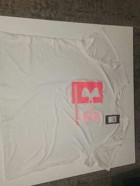 Under Armour White Tee with Pink Logo Block
